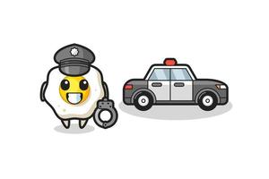 Cartoon mascot of fried egg as a police vector