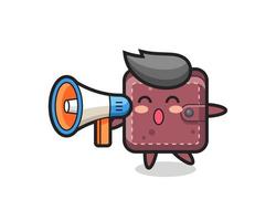 leather wallet character illustration holding a megaphone vector