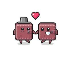 leather wallet cartoon character couple with fall in love gesture vector