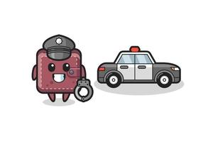 Cartoon mascot of leather wallet as a police vector