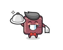 Character mascot of leather wallet as a waiters vector