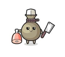 Illustration of money sack character as a butcher vector