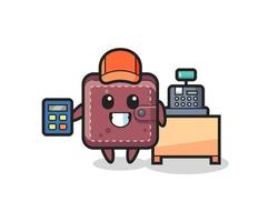 Illustration of leather wallet character as a cashier vector