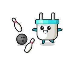 Character cartoon of electric plug is playing bowling vector