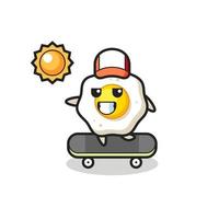 fried egg character illustration ride a skateboard vector