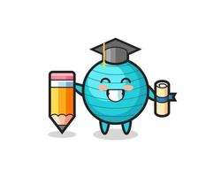 exercise ball illustration cartoon is graduation with a giant pencil vector
