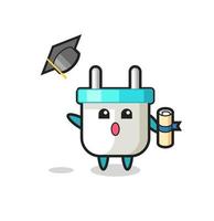 Illustration of electric plug cartoon throwing the hat at graduation vector