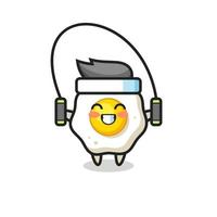 fried egg character cartoon with skipping rope vector