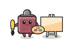 Illustration of leather wallet mascot as a painter vector