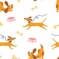 Cute doggie seamless pattern. Happy Hand draw Cute Dogs. vector