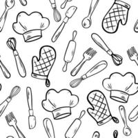 herramientas de cocina de patrones sin fisuras. cosas de cocina de doodle vector
