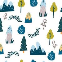 Mountains and trees seamless pattern. Landscape background. vector