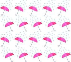 paraguas rosa y gotas de lluvia de patrones sin fisuras de fondo vector