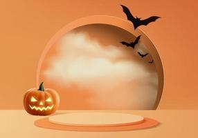 3d halloween minimal smoke and pumpkin podium for products background vector