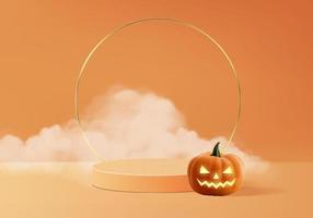 3d halloween minimal smoke and pumpkin podium for products background vector