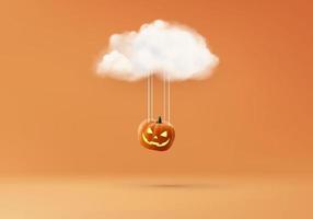 3d halloween minimal smoke and pumpkin podium for products background vector