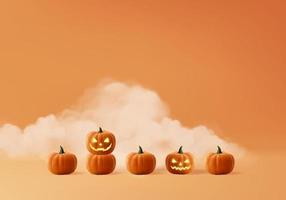 3d halloween minimal smoke and pumpkin podium for products background vector