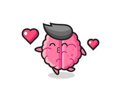 brain character cartoon with kissing gesture vector