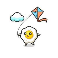 fried egg mascot illustration is playing kite vector
