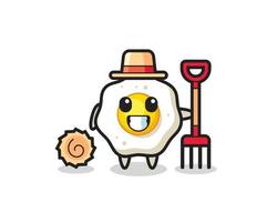Mascot character of fried egg as a farmer vector