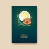 Mid Autumn festival with rabbit and moon, mooncake. vector