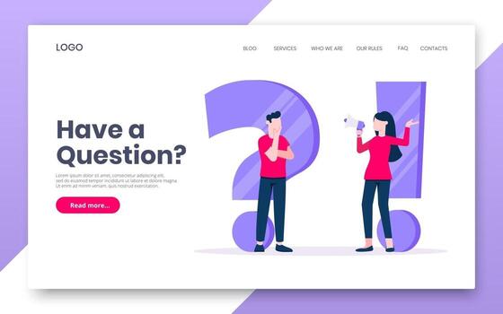 preguntas frecuentes o q y una plantilla web de concepto de página de destino de Internet. vector