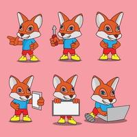 mechanical fox cartoon bundle set of various poses vector