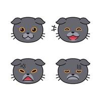 Set of cute scottish fold cat faces showing different emotions vector