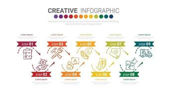 Abstract infographics number options template with 9 steps. vector