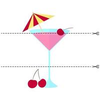 Cut the picture into pieces. cocktail with cherry and umbrella, glass vector