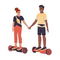 A young man and a woman are riding on gyroscuters. A couple in love vector