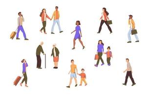 Set characters people walk down the street. vector