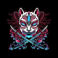 The Kitsune Japan And Swords vector