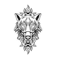 silueta de máscara de zorro kitsune vector
