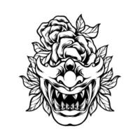 Samurai Mask Japan With Rose Silhouette vector