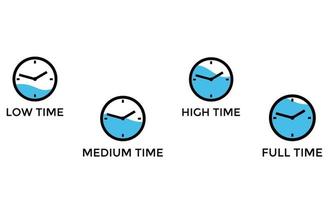 Set of blue clock icon,low time, medium time, high time, full time vector