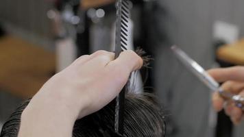 coiffeur au travail dans un salon de coiffure video