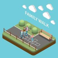 Family Leisure Playing Isometric People Composition vector