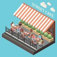 Colored Isometric Street Cafe Terrace Composition vector