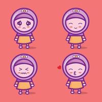 The collection of cute Muslim characters with different expressions vector