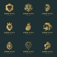 Diseño de ilustración de icono de vector de conjunto de logotipo de león de mascota de cabeza de león