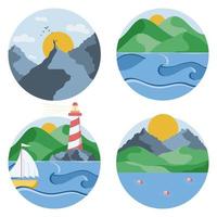 Circle icons of landscapes with different views. vector