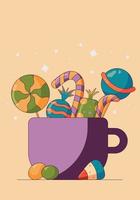 Candy mix for a halloween party in a mug. vector