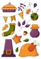 Autumn set for a thanksgiving day with traditional holiday attributes vector