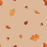 seamless pattern with falling leaves and acorns. vector