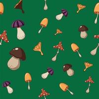 Seamless pattern of a coloured mushrooms, poisoned and healthy. vector