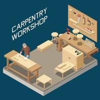 Carpentry Workshop Isometric Composition vector