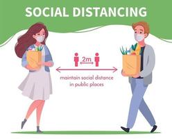 Cartoon Social Distancing Poster vector