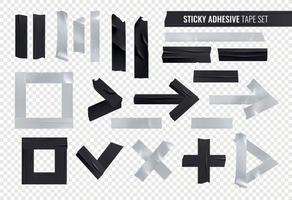 Conjunto de iconos realistas de cinta adhesiva adhesiva plateada negra vector