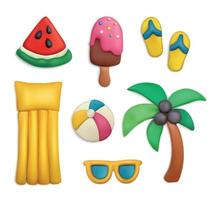 conjunto de objetos de verano de plastilina vector